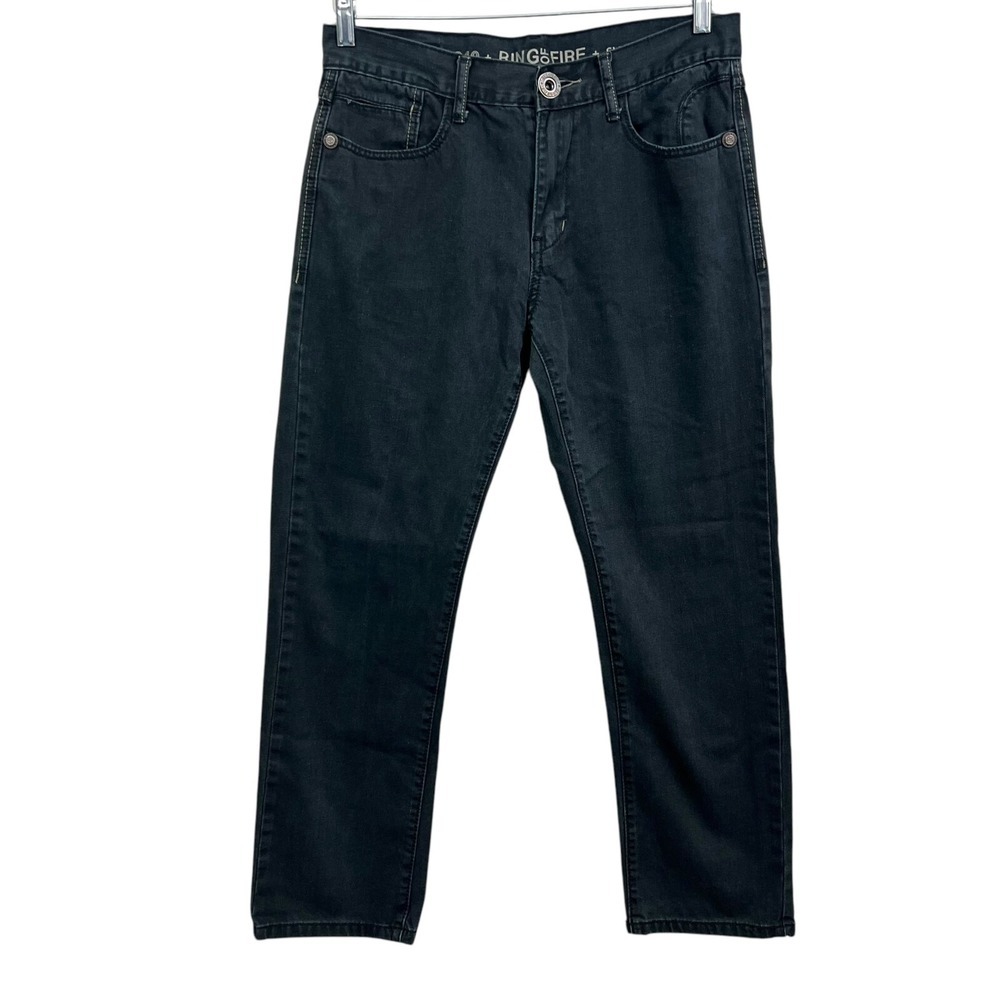 Ring of Fire Mens Jeans Hyperion Ave 5 Slim Straight Mid Rise Black Size W33*